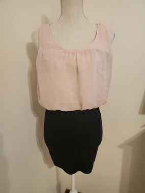 Wet Seal Blush Pink Chiffon Top Black Fitted Skirt Dress